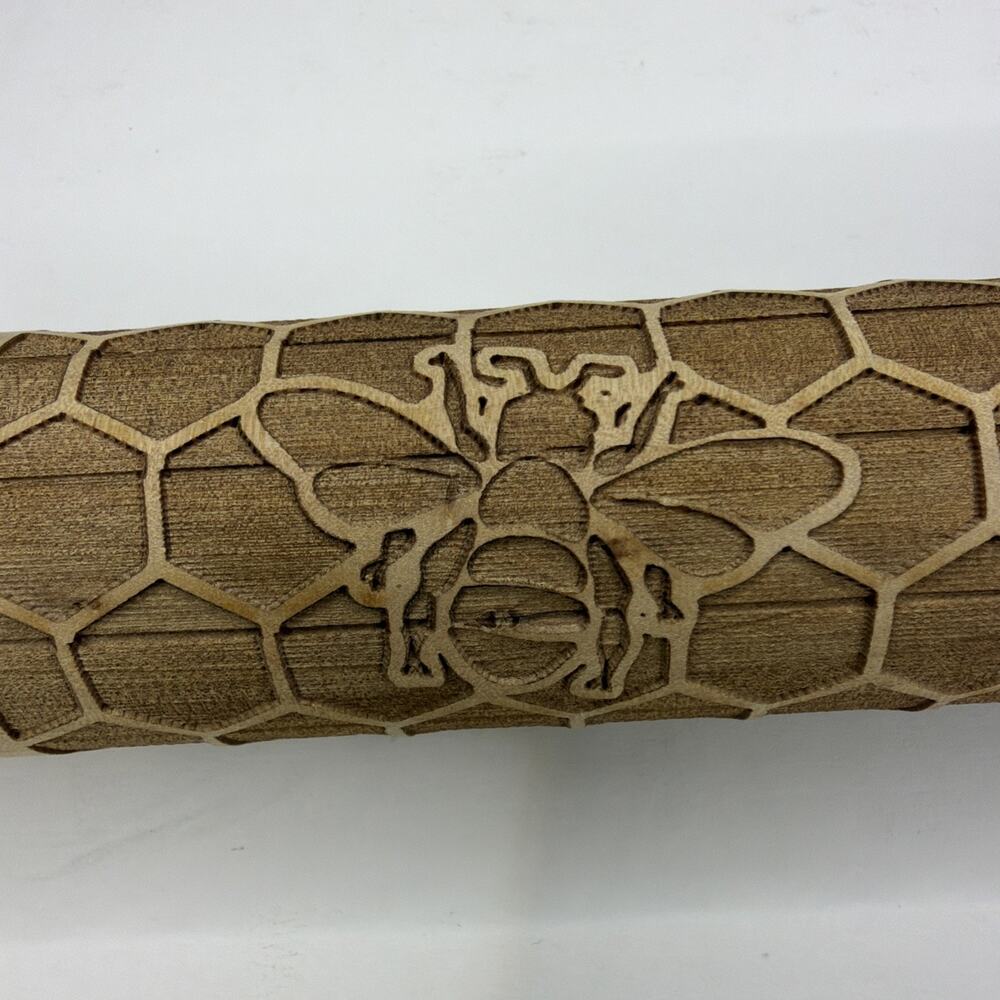 Wooden Rolling Pin Honeycomb Honeybee Spring Embossed Carved Relief Honey Gift